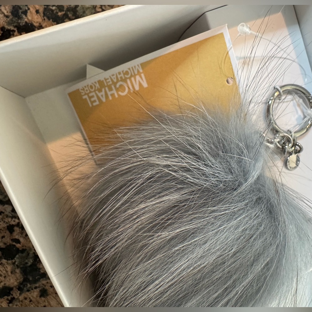 Michael Kors Silver Fur Pom Pom Keychain